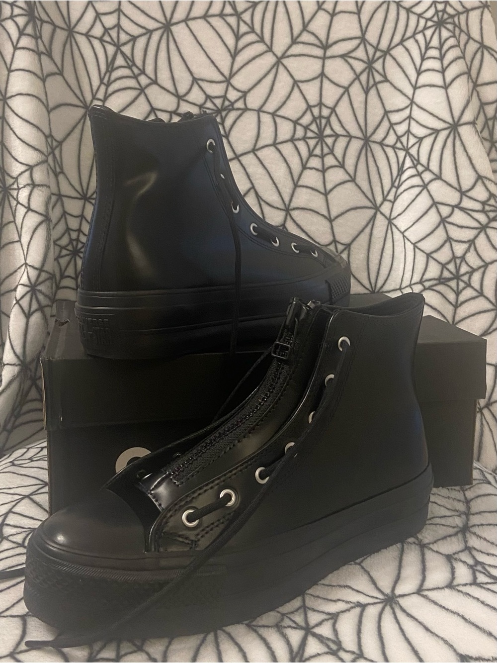 Converse Black High-Top Platform Sneakers with Front Zipper